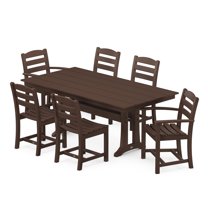 POLYWOOD La Casa Café 7-Piece Farmhouse Trestle Dining Set in Mahogany