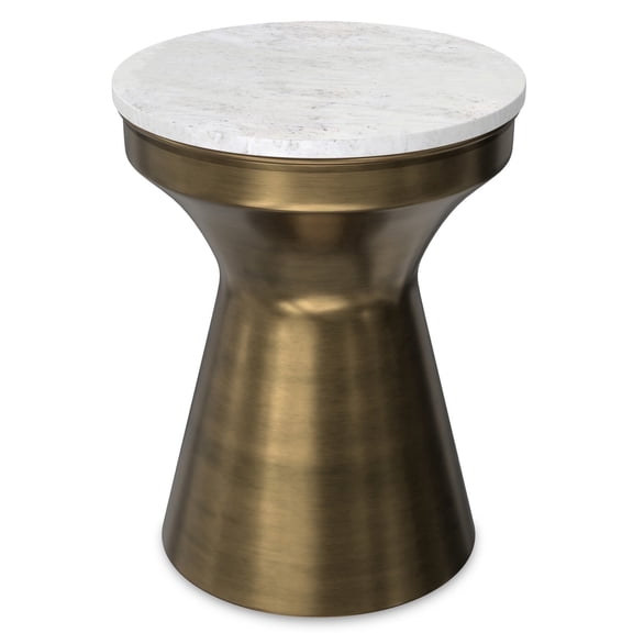 Simpli Home Raquel Modern Contemporary 14" Wide Metal Side Table in White & Antique Brass