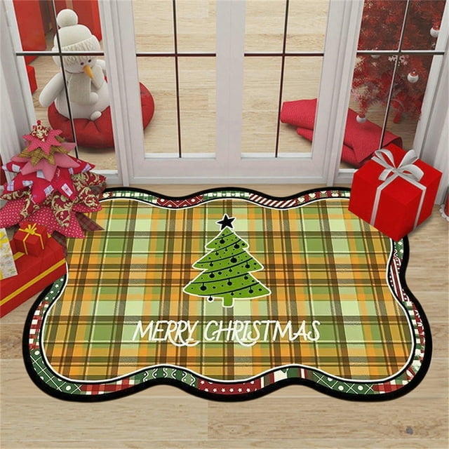 Christmas Diatom Mud Absorbent Non-Slip Floor Mat 40X60Cm | Multicolor Polyester Bathroom Rug | Dirt Resistant Wear-Resistant Holiday Decoration Mat for Home and Bathroom Use