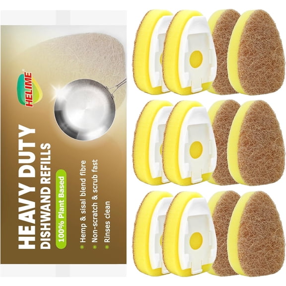 Natural Dishwand Refills Sponge, Non Scratch Dish Wand Sisal Hemp Replacement Brush Head, Plant Based Heavy Duty Scrubber Dispenser, Dishwashing Cleaning Supplies for Kitchen Sink Dishwash Tool