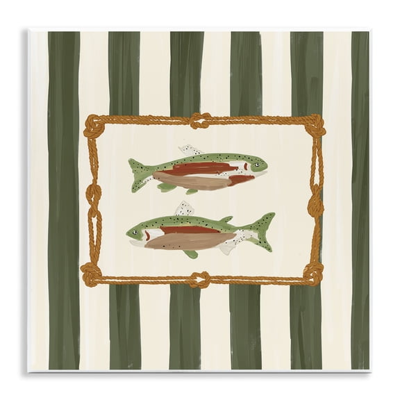 Stupell Industries Gone Fishing Green Stripes Wall Plaque Art design by Veronica Lara, 12 x 12