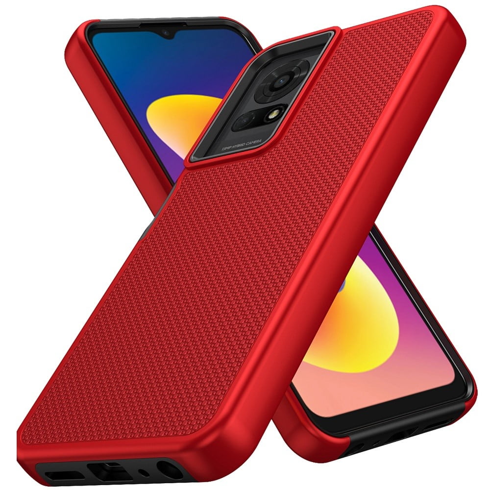 Xpression Phone Case For AT&T Motivate Pro 5G Dual Layer Heavy-Duty Hybrid Rugged Case Rugged Texturized TPU & PC Shockproof Silicone Military Grade Cover, Red