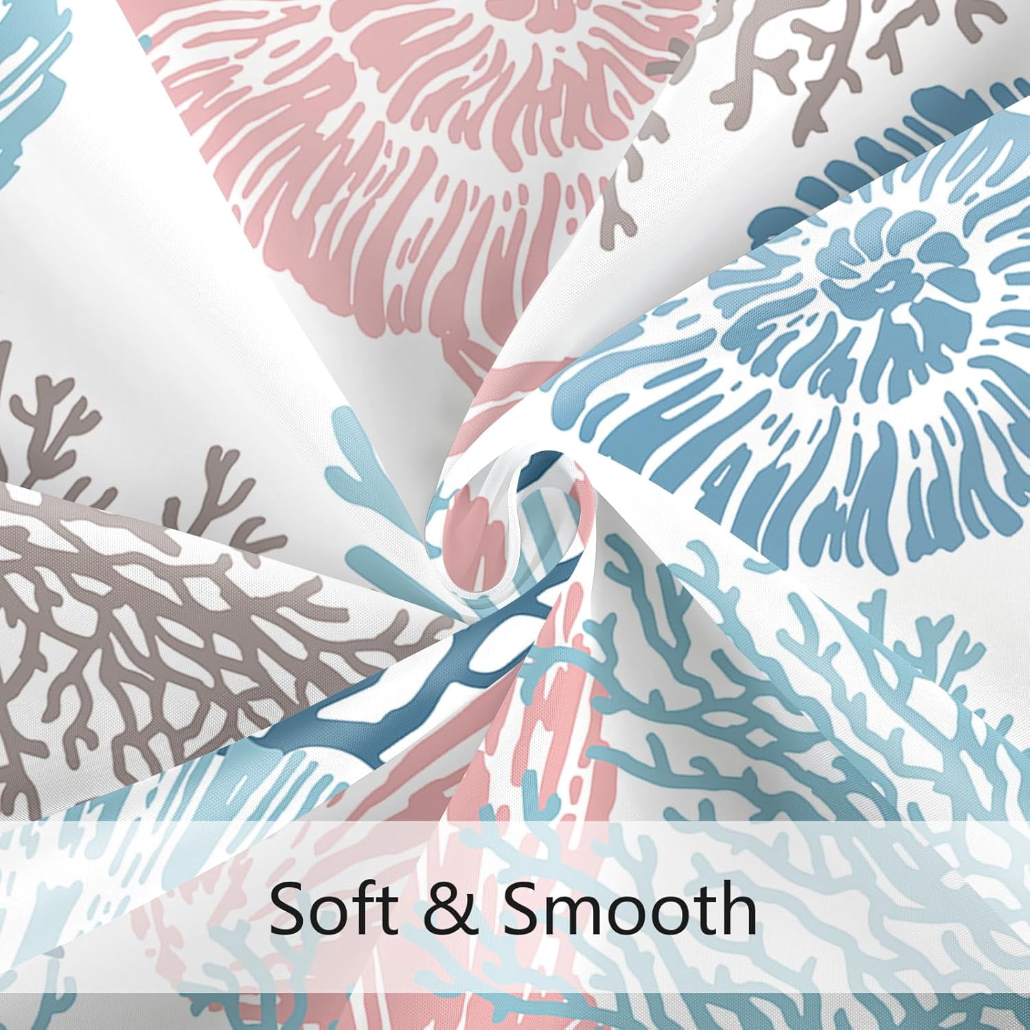 Small Stall Shower Curtain 36 x 72 Inch, Half Narrow Blue Pink Nautical Coastal Shower Curtain, Summer Tropical Seashell Starfish Coral Beach Ocean Themed Shower Curtain for Bathroom Decor