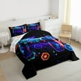 thumbnail image 3 of Feelyou Cartoon Red Gamepad Full Size Comforter Sets for Kids, Neon Square Honeycomb Bedding Comforter Set, Modern Video Gaming Reversible Bedding Sets, Microfiber Bedroom Decor, 3pcs, 3 of 8