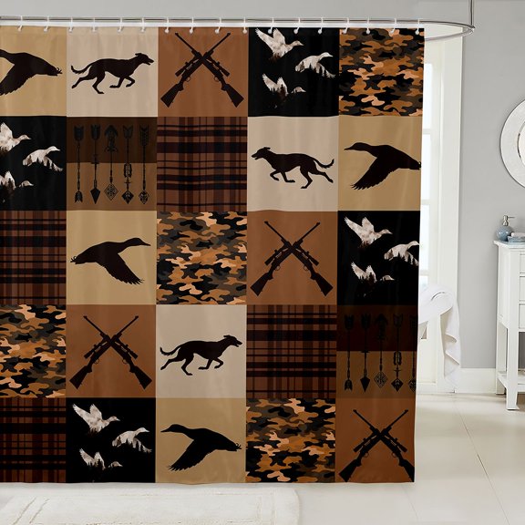 Manfei Patchwork Duck Camo Shower Curtain 72Wx72L, Mid Century Camouflage Shower Curtain 72Wx72L, Desert Tan