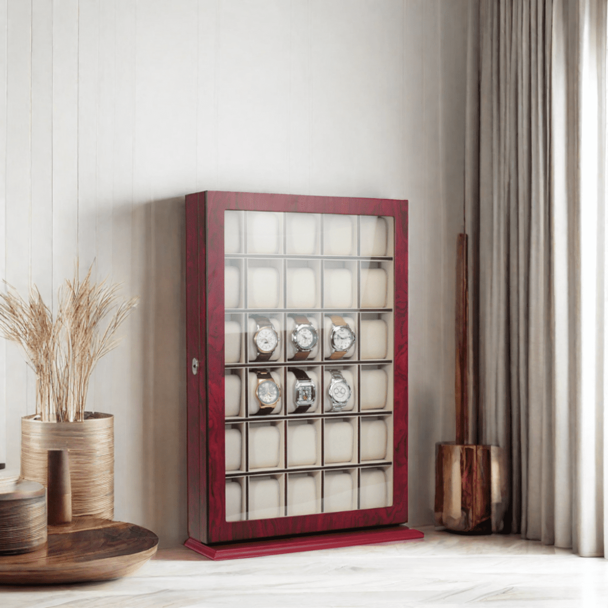 30 Piece Cherry Wood Watch Case Wall Stand Holds Watches up to 65mm Walmart
