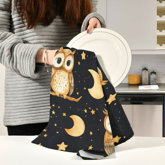 BZSMCE Kitchen Towels Creative Owl Pattern Pattern Durable Kitchen Towel