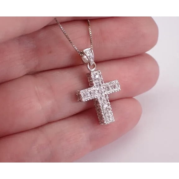 1.50Ct Round Cut Lab Created Diamond Women's Cross Pendant 14k White Gold Plated Free Chain 18"