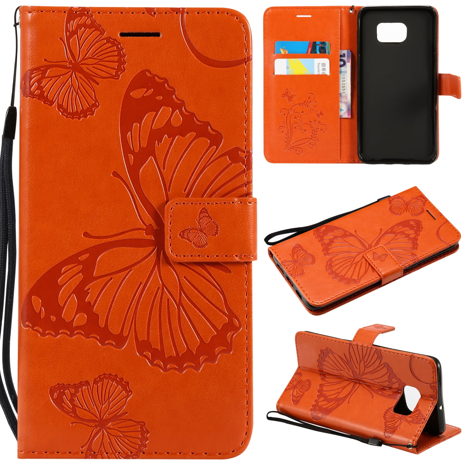 S6 Edge Case, Samsung Galaxy S6 Edge Case - Allytech Premium Wallet PU Leather with Fashion Embossed Floral Butterfly Magnetic Clasp Card Holders Flip with Hand Strap, Orange - Walmart.com
