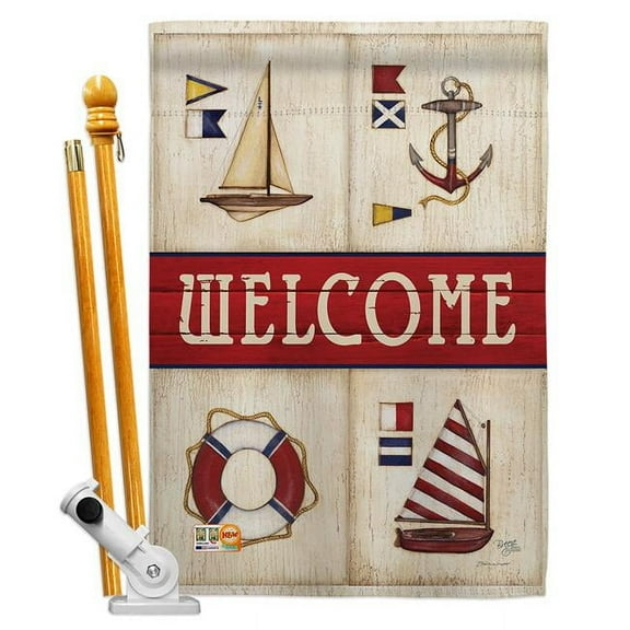 Breeze Decor BD-NA-HS-107003-IP-BO-D-US15-SB 28 x 40 in. Sailing Collage Coastal Nautical Impressions Decorative Vertical Double Sided House Flag Set & Pole Bracket Hardware