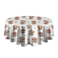 thumbnail image 5 of White Highland Cow Flower Butterfly Pattern Round Tablecloth 60"x60",Wrinkle Wipeable Table Cloth for Kitchen Dining Room Picnic Patio Party, 5 of 6