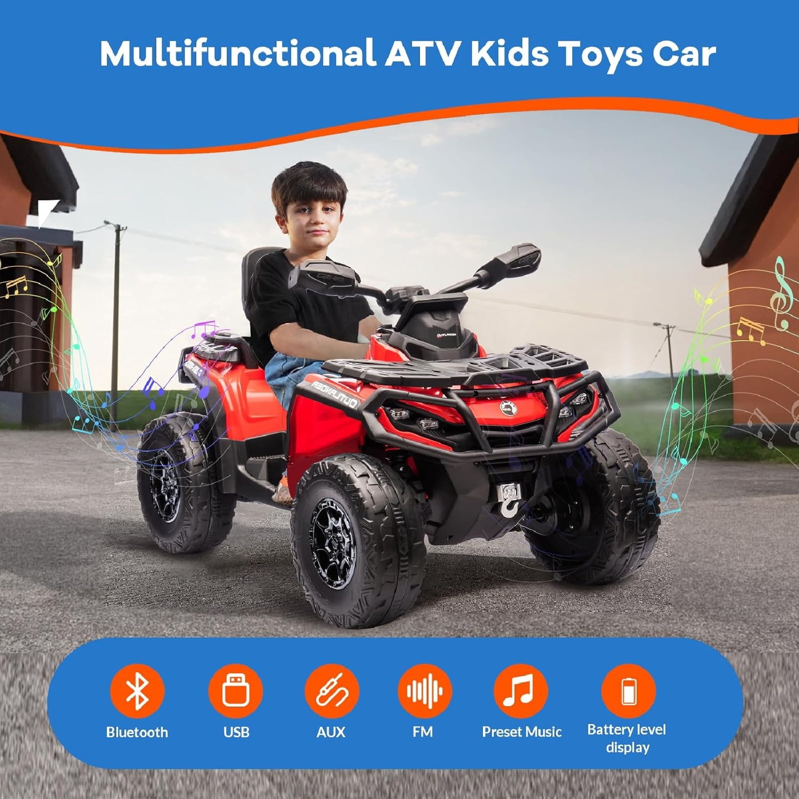 Electric Kids ATV, 12V Ride-On Toy Car for Toddlers, 4-Wheel Vehicle with 2-Seater, Remote Control, LED Lights, Music, and Spring Suspension, Electric Car for Kids, 2-4 Mph Safety Speed