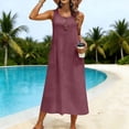 thumbnail image 2 of Robe d'Été Unie pour Femmes, Sans Manches Col Rond Ligne A Longue Maxi Robe d'Été avec Poches pour Tenue Décontractée de Plage Vacances, 2 of 9