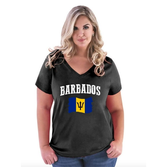 NIB - Women's Plus Size V-neck T-Shirt - Barbados Flag