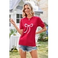 thumbnail image 2 of Arach&Cloz Women's V-Neck Short Sleeve Special Rib Knitted Pattern Casual Tops Sweater Spring Summer 2025, 2 of 7
