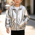 thumbnail image 2 of Boys Girls Windbreaker Winter Unisex 4-13Years Long Sleeve Turndown Collar Full Zip Warm Outerwear Casual Lightweight Coats, 2 of 10