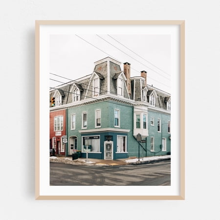 Chambersburg Corner 02 Bright - Chambersburg Pennsylvania Photography Oak Framed Wall Art Print 24 x 30 inches