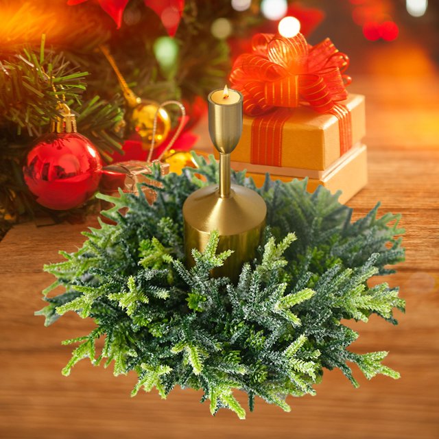 Puntoco Corona de agujas de escarcha con forma de rama nueva, decoración festiva para el hogar, candelabro navideño, corona de 13,77 pulgadas