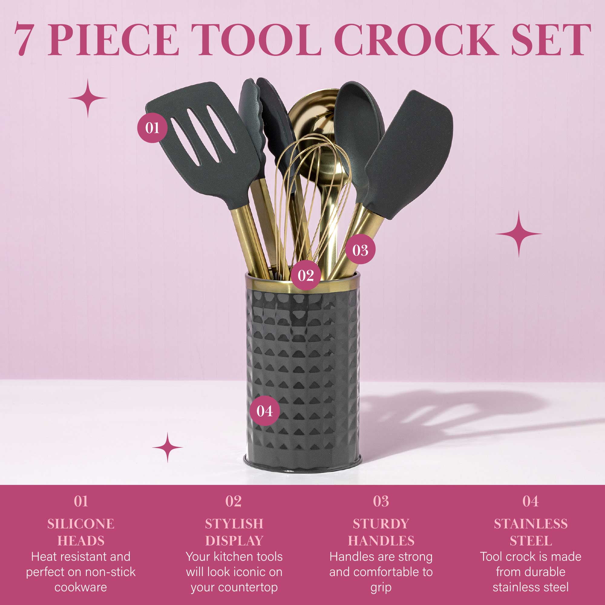 7 Piece Pink Cookware Set