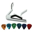 thumbnail image 1 of 1Pcs White-Handed Guitar Capo Clip Trigger with Quick Change & 10 Pcs Stylish Colorful Celluloid Guitar Pick 0.71mm, 1 of 7