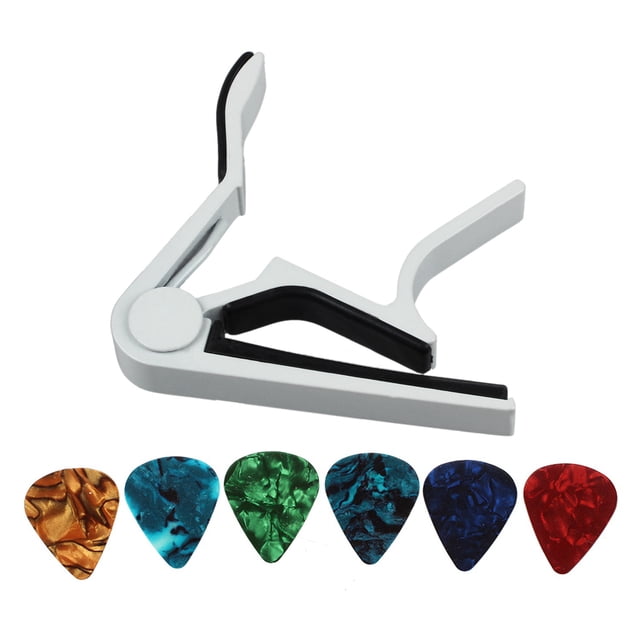 1Pcs White-Handed Guitar Capo Clip Trigger with Quick Change & 10 Pcs Stylish Colorful Celluloid Guitar Pick 0.71mm