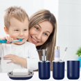 thumbnail image 4 of Navy Blue Bathroom Accessories Set of 9, Blue Bathroom Set with Trash Can, Soap Dispenser, Toothbrush Holder, Toothbrush Cup, Soap Dish, Toilet Brush, Tray and Q-tip Holders for Bathroom, 4 of 7
