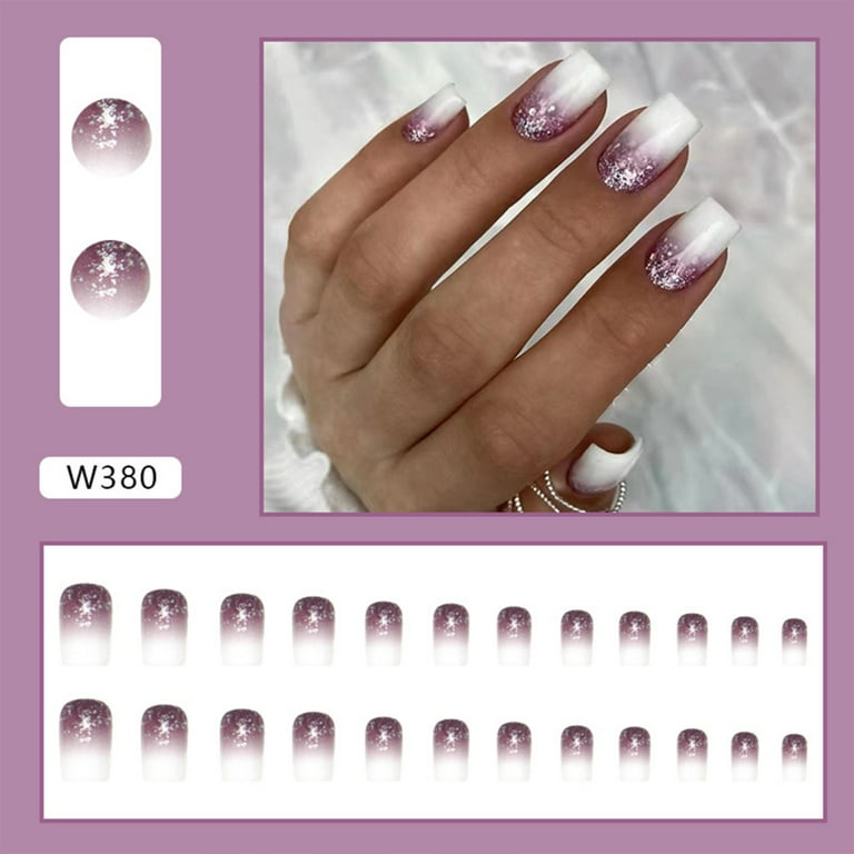 Gradation Purple Square Fake Nails Scratch Resistant Non Toxic Nails for Women and Girl Nail Salon Jelly Glue Model