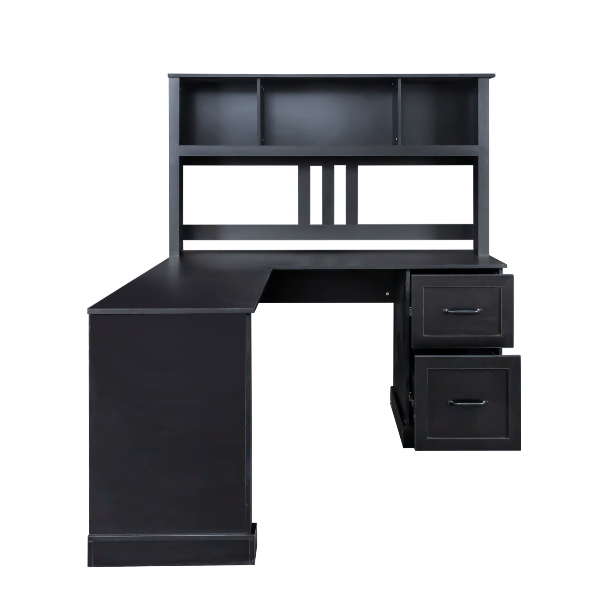 Lisonu L Shaped Computer Desk with Drawers Corner Desk Large Storage Gaming Desk Home Office Desks with Bookshelf Easy to Assemble, Black