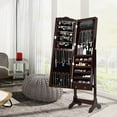 thumbnail image 2 of MAT EXPERT Floor Stand Mirror Jewelry Armoire,Lockable Jewelry Cabinet w/Full-Length Mirror & LED Light, Jewelry Organizer w/29 Hooks & 48 Ring Slots, Dressing Jewel Storage Cabinet w/Shelves (Brown), 2 of 7