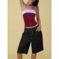 thumbnail image 3 of Women High Waist Denim Bermuda Shorts Loose Wide Leg Knee‑Length Jean Shorts, 3 of 5