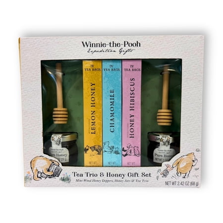 Thoughtfully Winnie-the-Pooh Honey and Tea Gift Set Classic Storybook Tea Trio with 3 Flavors 2 Honey Jars and 2 Wooden Dippers Literary Baby Shower and Nursery Gift Thoughtfully Winnie-the-Pooh Honey and Tea Gift Set Classic Storybook Tea Trio with 3 Flavors 2 Honey Jars and 2 Wooden Dippers Literary Baby Shower and Nursery Gift