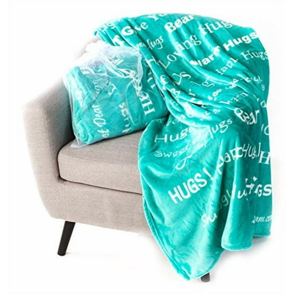 BlankieGram HUGS Comforting Message Soft Fleece Throw Blanket Teal