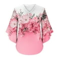 thumbnail image 7 of Women's Dressy Chiffon Blouse: Boho Floral Print 3/4 Petal Sleeve V-Neck Top - Business Casual Ruffled Office Shirt Spring Fall Workwear, 7 of 7