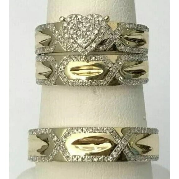 Silverstar Gems 2Ct Cubic Zirconia His Her Wedding Heart Trio Ring Set 14k Yellow Gold Finish Silver