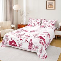 Manfei Christmas Reindeer Snowmen Bed Sheets,Western Farmhouse Cabin King Sheets,Happy New Year Sheet Set For Girls,Microfiber Bedroom Decor,4 Pieces