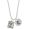 thumbnail image 1 of Delight Jewelry Silvertone Pebble Border Initial - E Silvertone Script Initial Disc - Q - Charm Necklace, 20"+3", 1 of 4