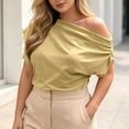 thumbnail image 4 of Gamivast Off Shoulder Tops for Women Short Sleeve Draped Blouses Casual Asymmetrical Shirts Elegant Ruched Tunic for Work Office Party Daily Wear Summer Outfits Yellow XL, 4 of 4