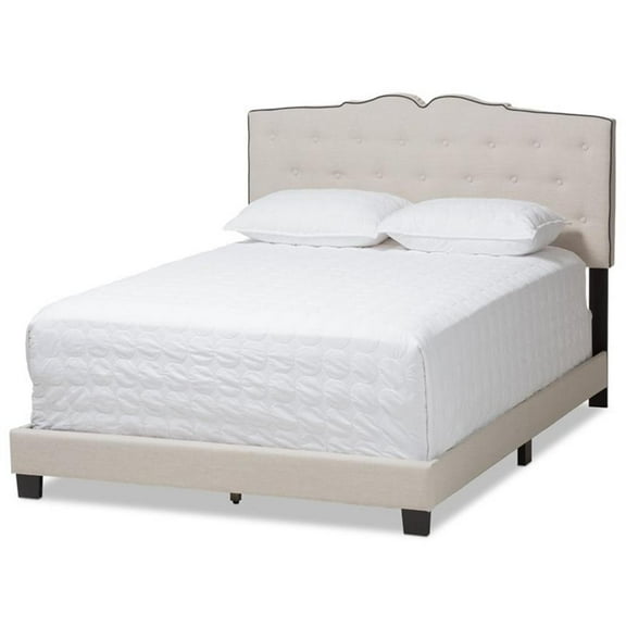 Bowery Hill Fabric Tufted Full Bed in Light Beige