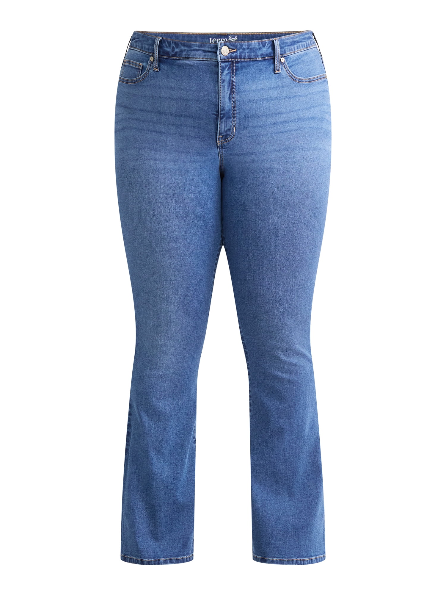 Terra & Sky Women's Plus Size Bootcut High Rise Jeans, Available in Short and Regular Inseams