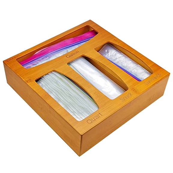 fankhu Ziplock Bag Storage Box Bamboo Baggie OrganizerBamboo Storage Bag Holder