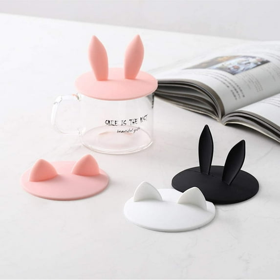 Visland Silicone Cup Lid 3PCS Silicone Suction Lids with Rabbit Ears Little Bowl Lids Cute Bunny Shaped Mug Covers to Keep Dusts Bugs out of Your Coffee & Tea