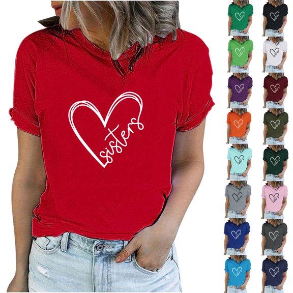 Fesfesfes Womens T Shirt Women Funny Printed Pattern Casual Fashion Soild Color Short Sleeve Tops Blouse Shirts Women L(US:8)