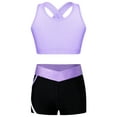 thumbnail image 1 of CHICTRY Kids Girls Gym Suit Sports Outfit Cropped Tank Top with Striped Biker Shorts Set for Running Jogging Hiking Lavender 10, 1 of 7