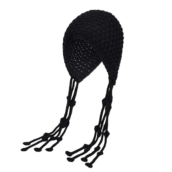 Hand Knitted Fringe Beanie for Women Autumn Winter Openwork Design Hat Stylish Warm Knit Cap for Outdoor Fashion Wear