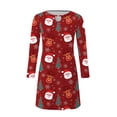 thumbnail image 5 of Vestido de manga larga para mujer, vestido de Navidad para mujer, estampado de Papá Noel de Navidad, suelto, manga larga, cuello redondo, ligero, informal, vestidos de otoño Fridja  hjkh364, 5 of 5