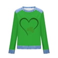 thumbnail image 4 of BLVB St Patricks Day Sweatshirt Women Shamrock Waffle Sweatshirts Denim Patchwork Clover Graphic Pullover Tops, 4 of 5