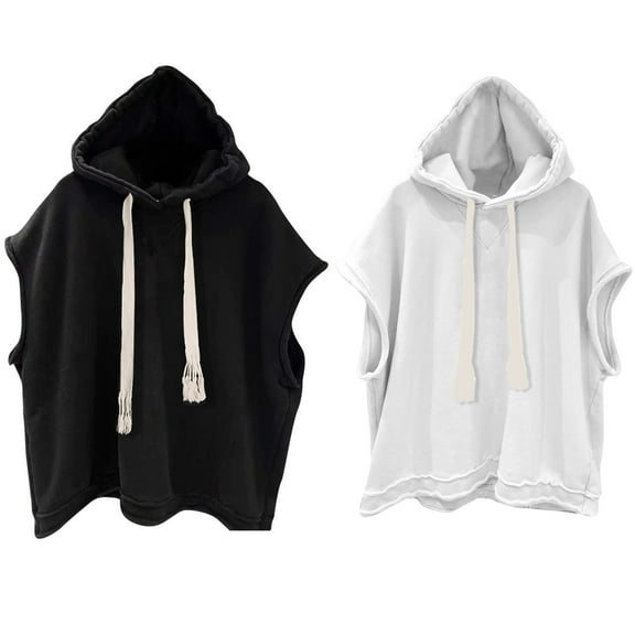 Dianli Men's Workout Tank Top Hoodie Crew Neck Bohemian Loose Fit Sleeveless Drawstring Solid Tops Workout Tank Top Sports Base Layer Running Basketball Summer Saving Black L