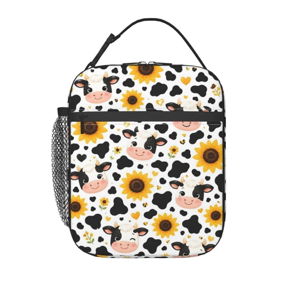 Cute Cow Sunflower Lunch Bag Reusable Thermal Lunch Box with Handle for Women and Men