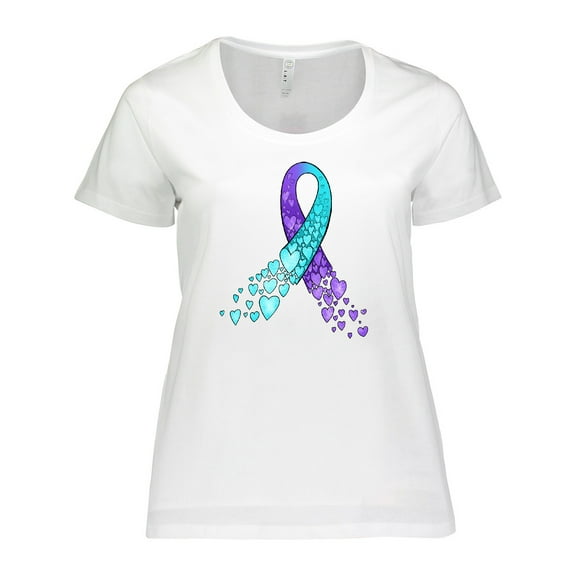 Inktastic Suicide Prevention Ribbon with Blue and Purple Hearts Women's Plus Size T-Shirt
