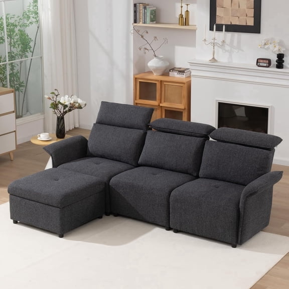 OMOCCUIT 100.4" L-Shaped Modular Sectional Sofa with Adjustable Headrests and Storage Ottoman, Chenille 3 Seat Cloud Couch for Living Room